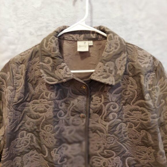 FOCUS Womans XL Gray Jacket Embossed Grandmacore Barn Flannel Lined - Picture 5 of 13